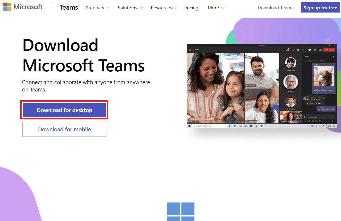 Visit the Microsoft Teams official site and click on the Download for desktop option