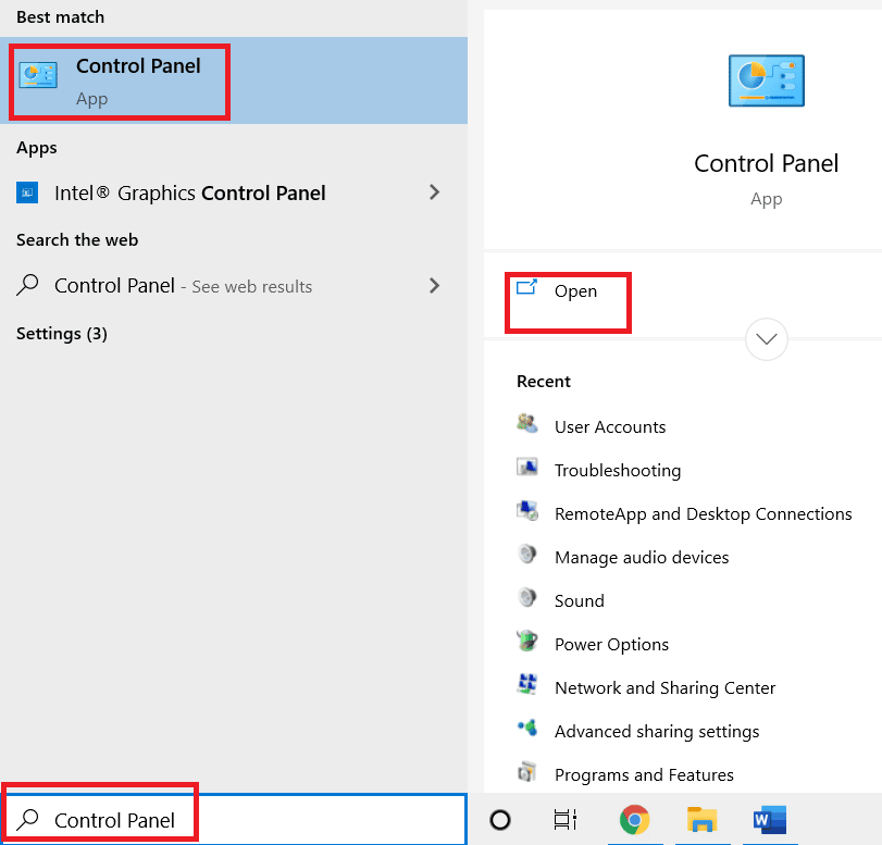 abra el Panel de control. Solucionar el error TDR de vídeo de verificación de errores de MSDN en Windows 10