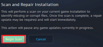 click on Begin scan. Fix Battle.net Update Stuck at 0% in Windows 10