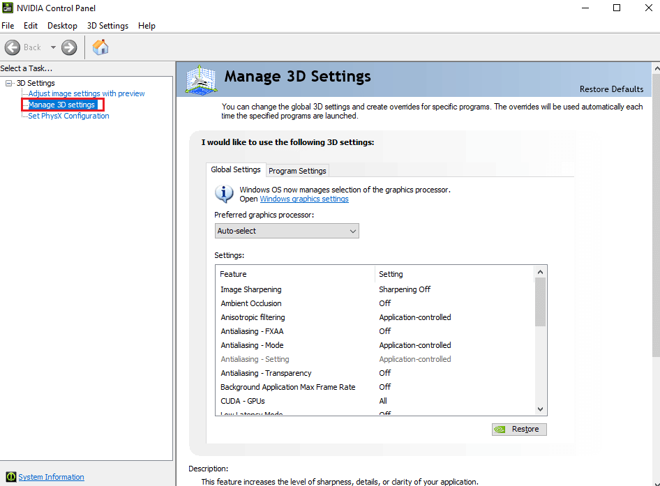 Select Manage 3D settings. Fix Premiere Pro Error Code 3 in Windows 10