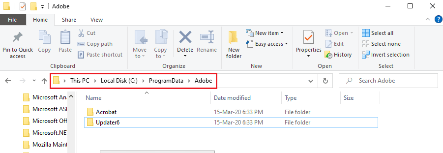 accédez au dossier Adobe. Correction de l'erreur 16 d'Adobe After Effects dans Windows 10