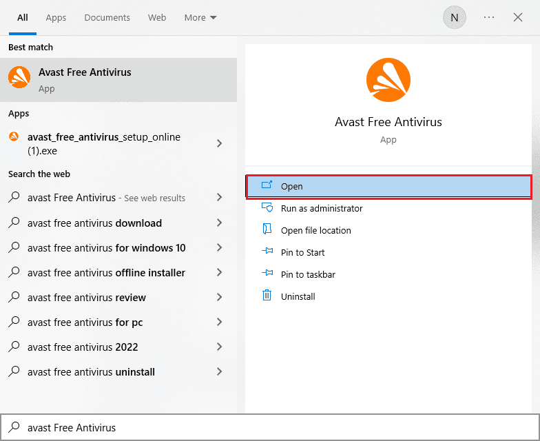 abra Avast Antivirus. Solucionar el error 16 de Adobe After Effects en Windows 10