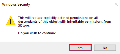 Click on the Yes button on the Windows Security window to confirm