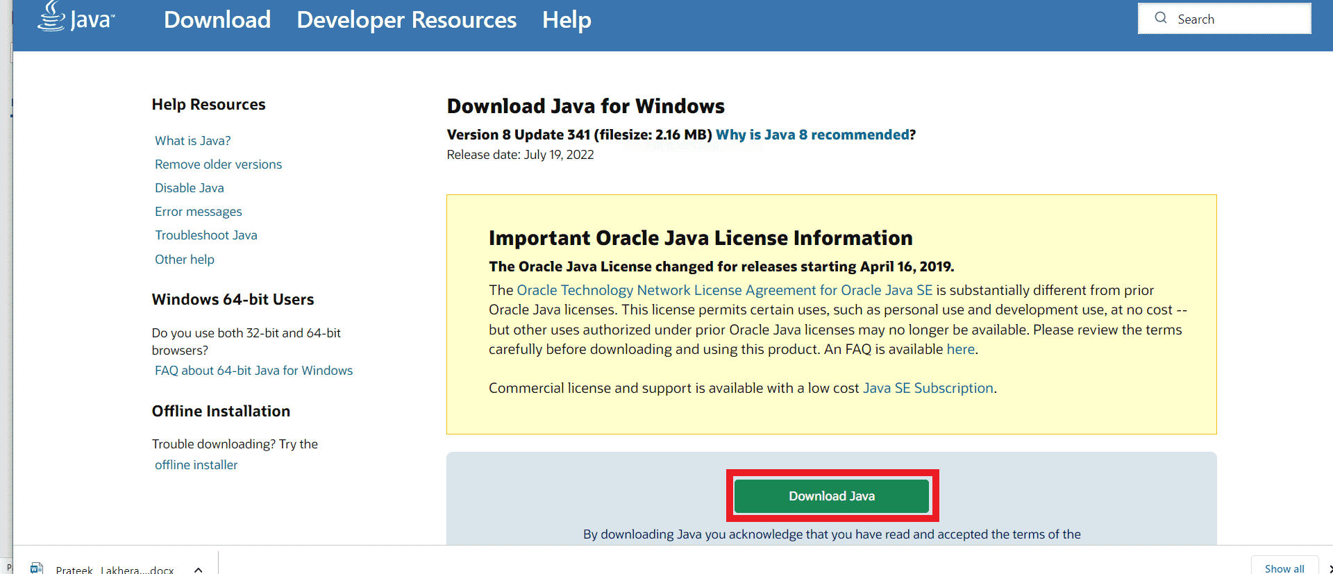 click on Download java. Fix Exit Code 0 Minecraft on Windows 10