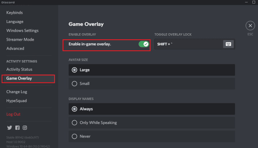 Disable the Discord overlay