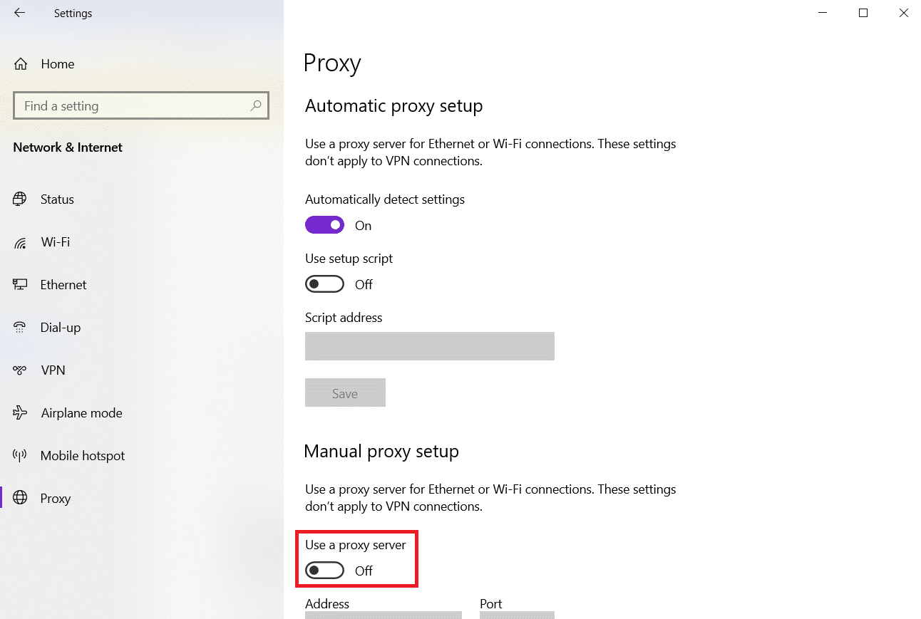 Turn off the Use a proxy server option