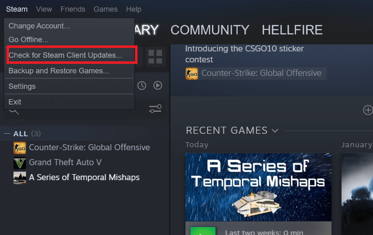 Click on Check for Steam Clients Updates