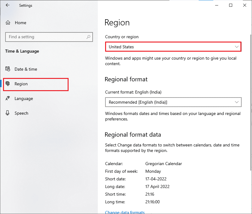 switch to the Region tab and in the Country or region option