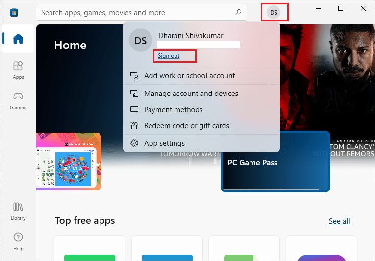 click on your profile icon and then select the Sign out option. Fix Page Could Not Be Loaded in Microsoft Store