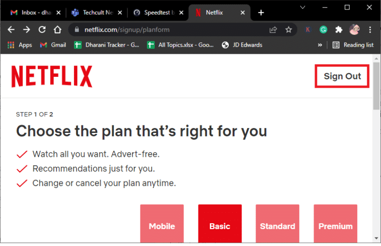 Click on Sign Out. Fix Netflix Error 70371101 in Windows 10