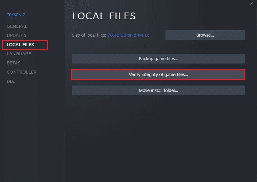 Click on Verify integrity of game files button