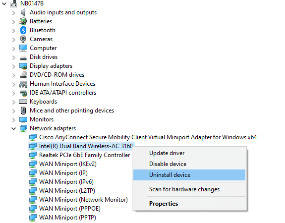 Now, right click on the driver and select Uninstall device