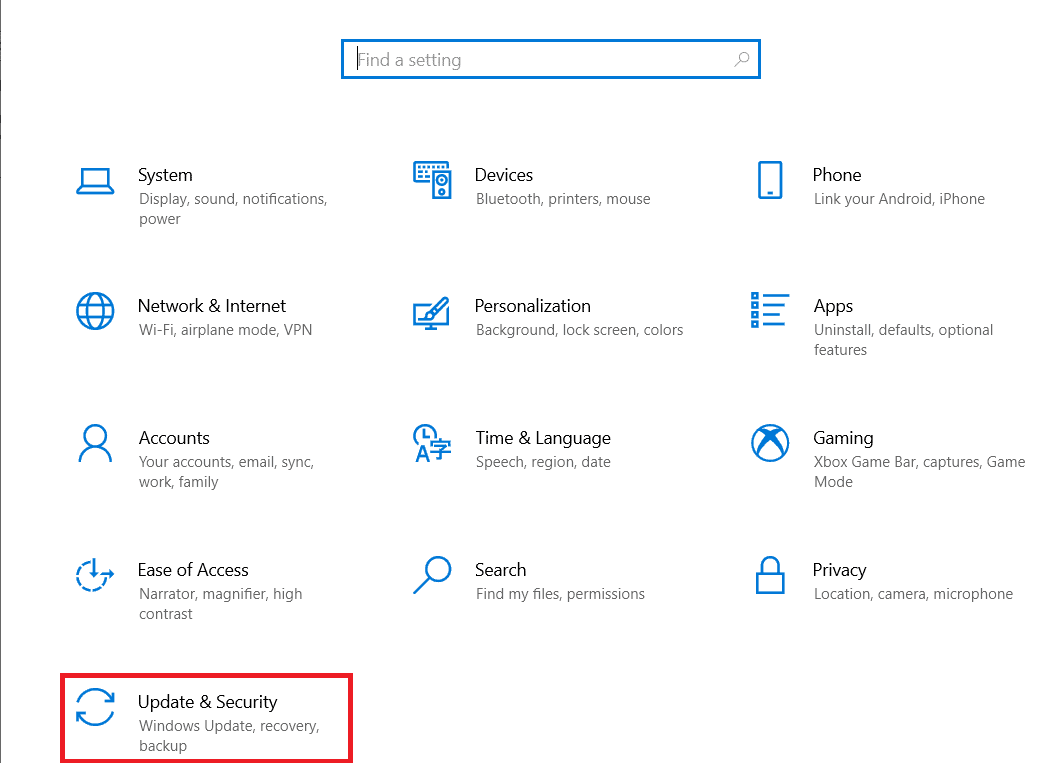 Відкрийте налаштування оновлення та безпеки. Виправте помилку встановлення Discord у Windows 10