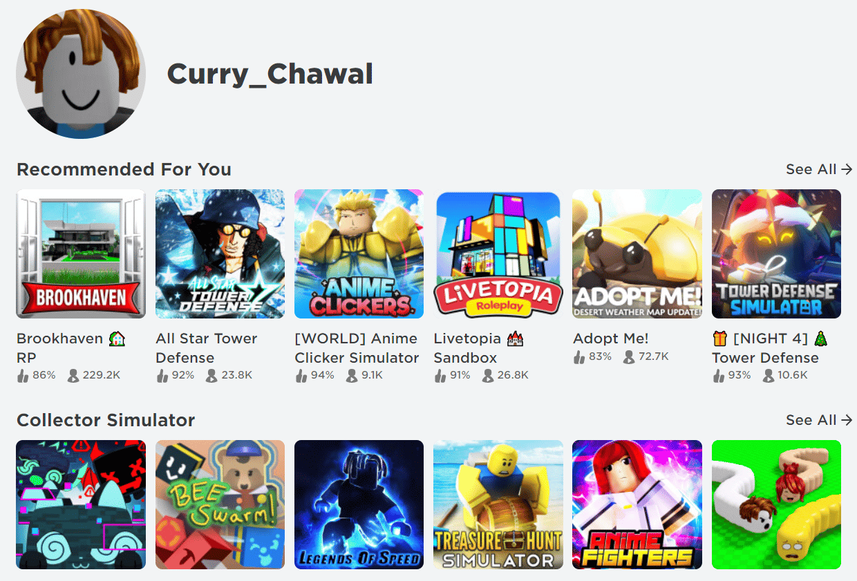 select any game from Roblox official website homepage