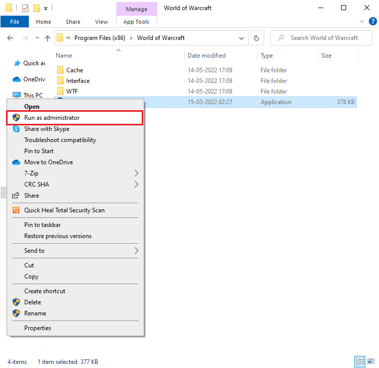 navigate to the directory of Wow.exe setup file and select the Run as administrator option