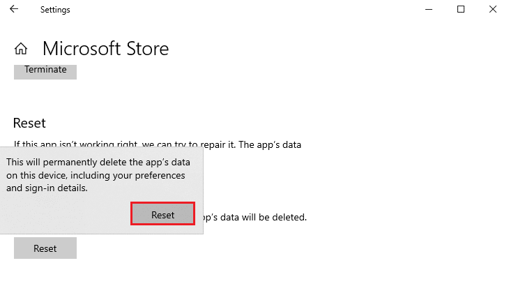 confirm the prompt by clicking on Reset and reboot your computer