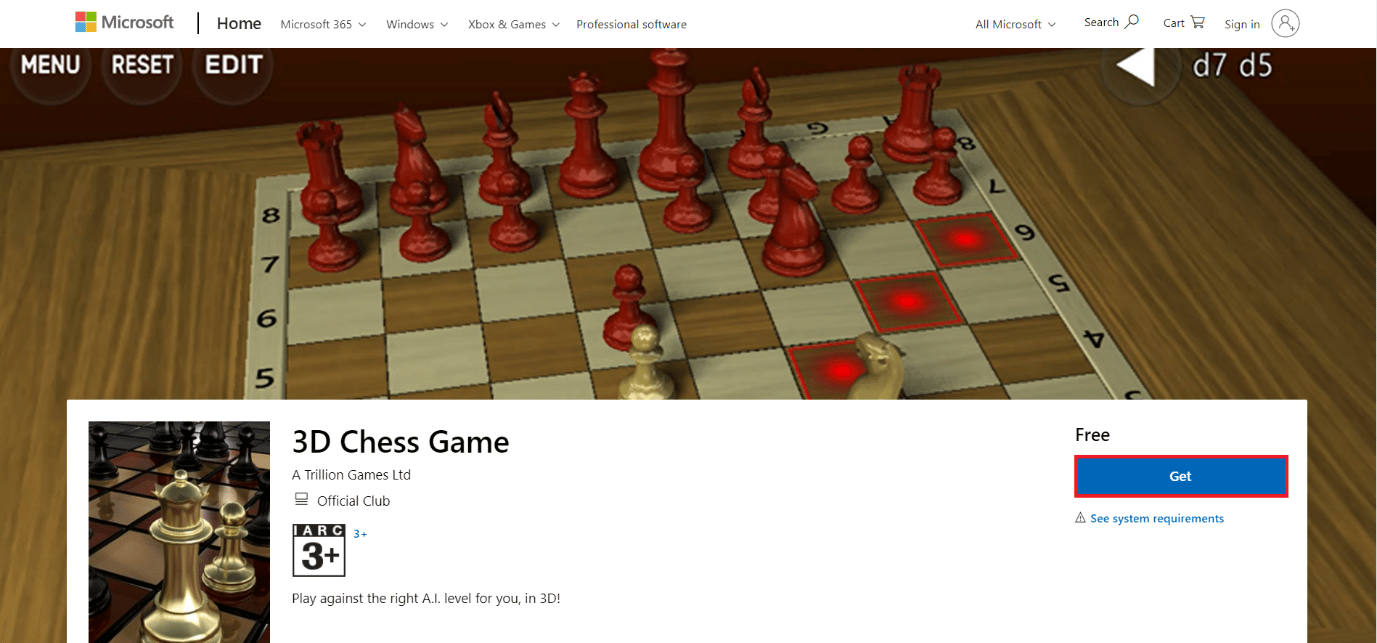 3D satranç oyununun indirme sayfası