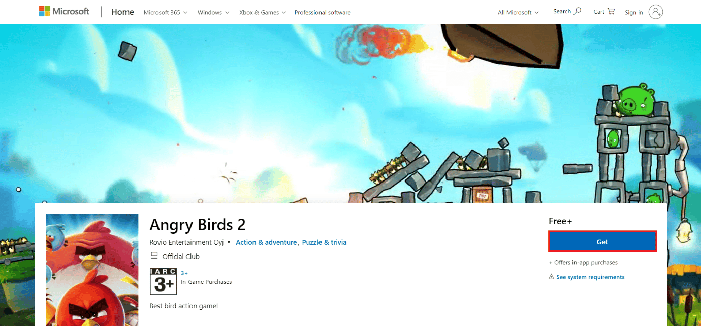 หน้าดาวน์โหลด Angry Birds 2