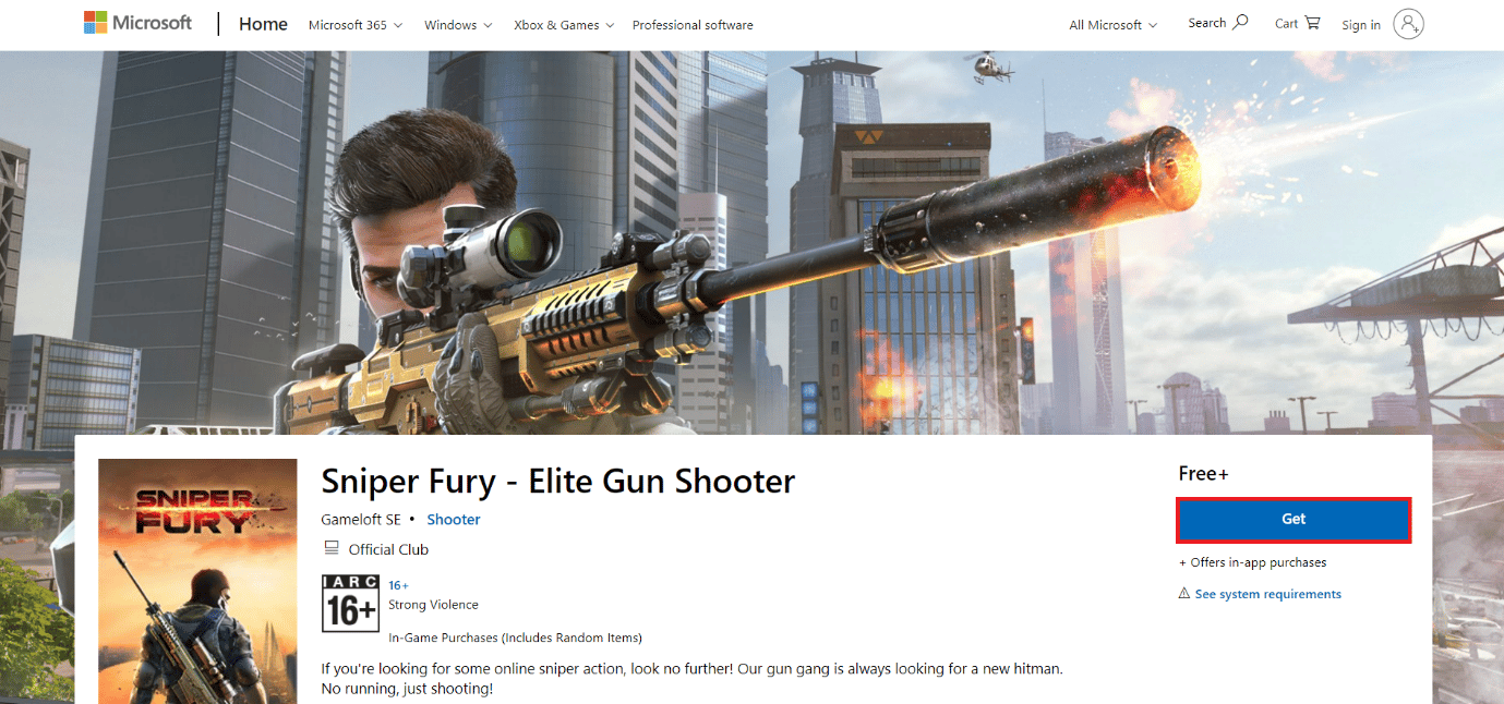 หน้าดาวน์โหลดของ Sniper Fury 50 เกมฟรีที่ดีที่สุดสำหรับ Windows 10 ให้ดาวน์โหลด