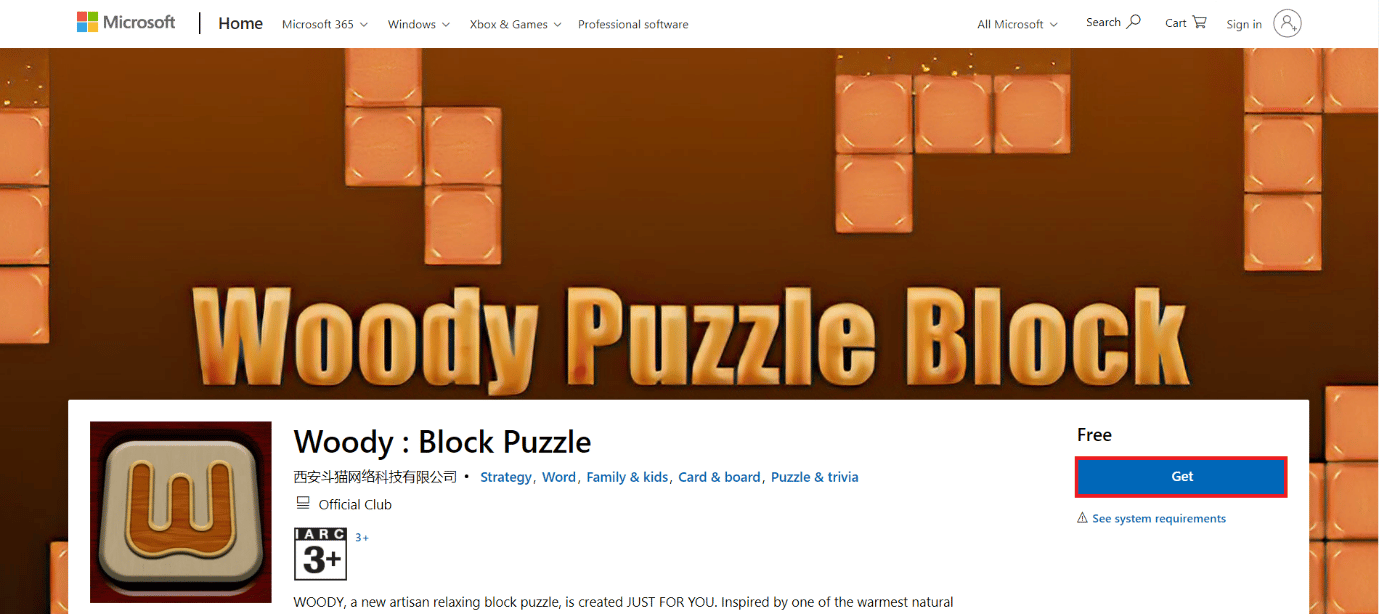 download page of woody puzzle block