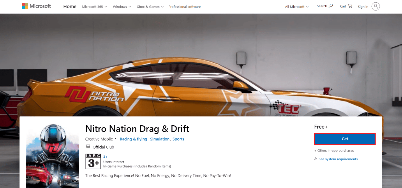 download page of Nitro nation drag and drift