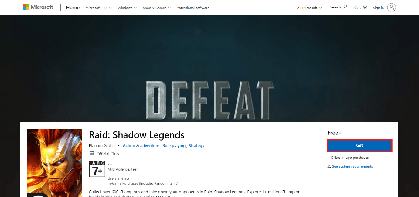 download page of Raid: shadow legends. 50 Best Free Games for Windows 10 to Download