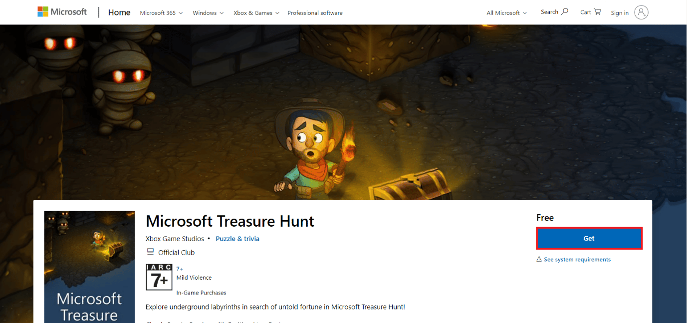 page de téléchargement de la chasse au trésor Microsoft