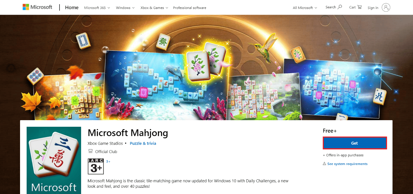 page de téléchargement de Microsoft Mahjong