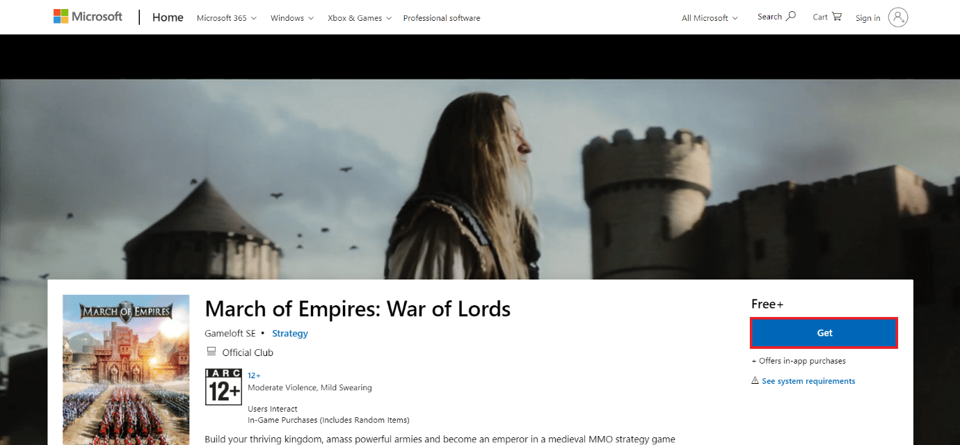 หน้าดาวน์โหลดของ March of Empires