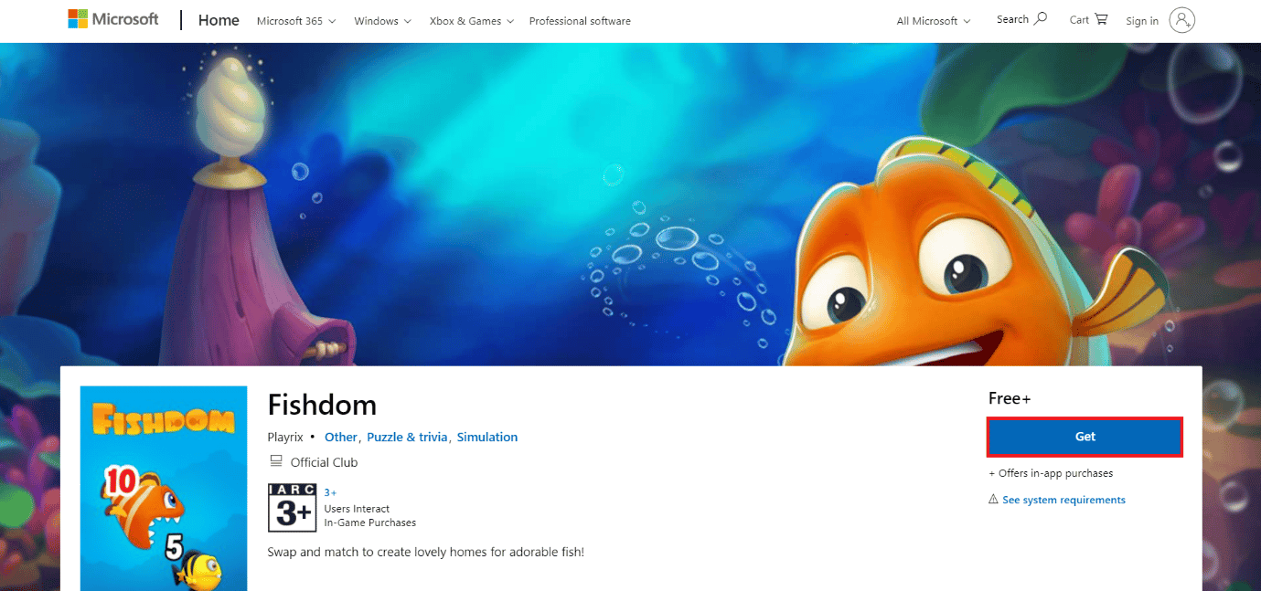 page de téléchargement de Fishdom