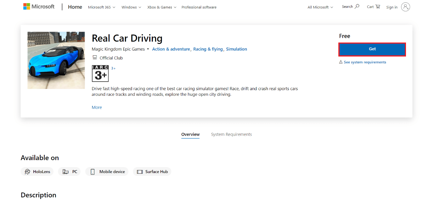 download page of Real Car Driving