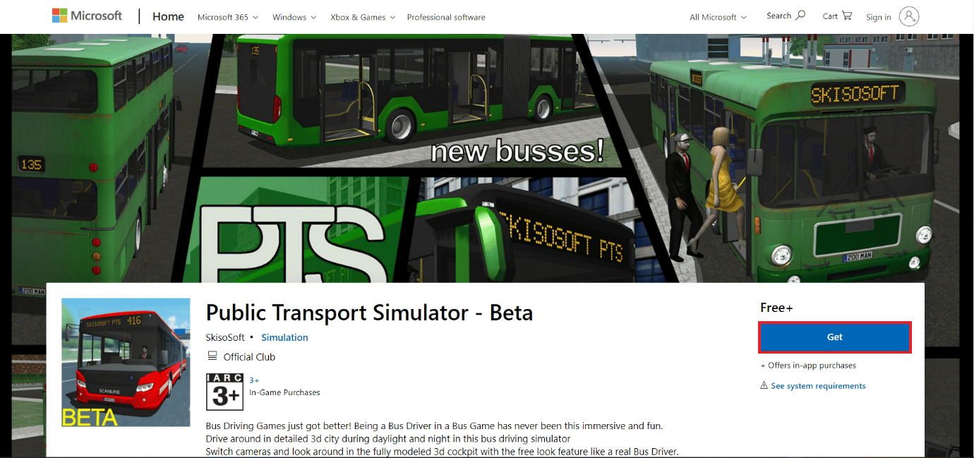 página de descarga del Simulador de Transporte Público-Beta