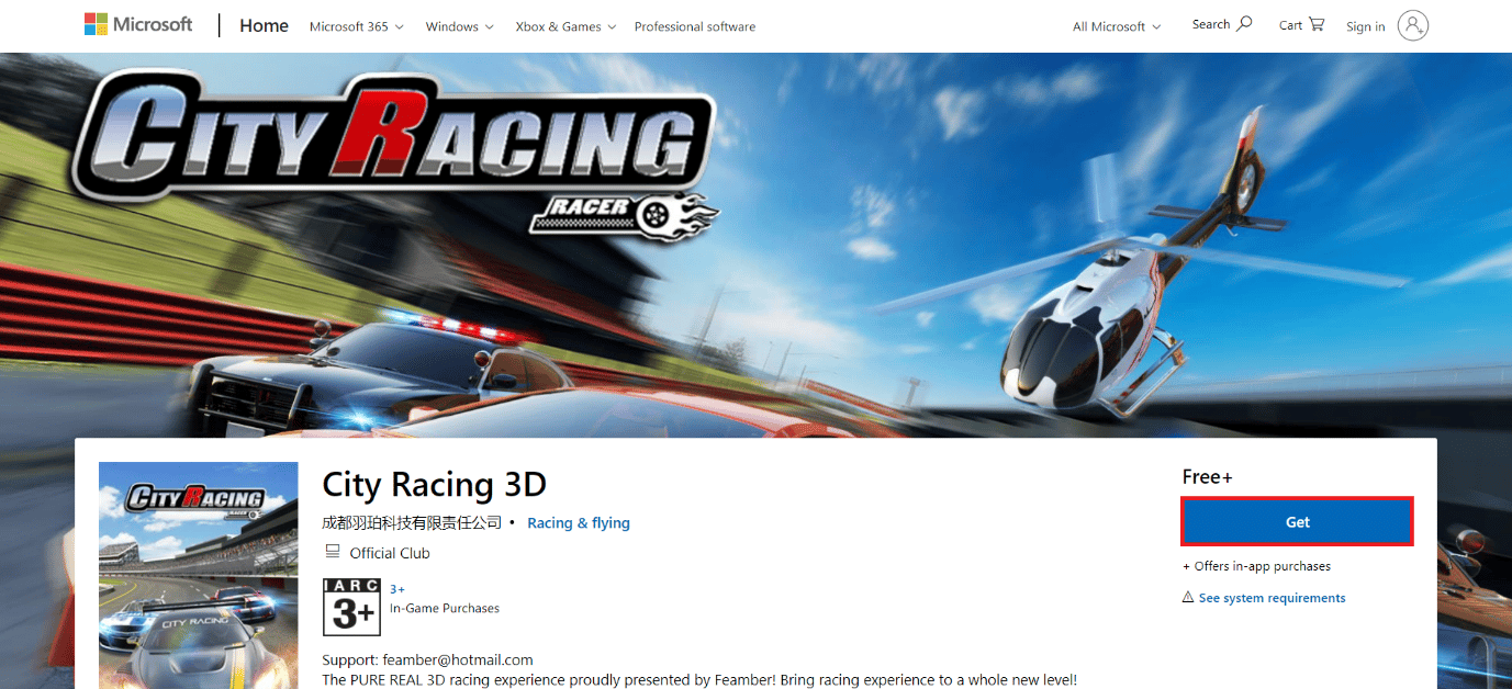 page de téléchargement de City Racing 3D