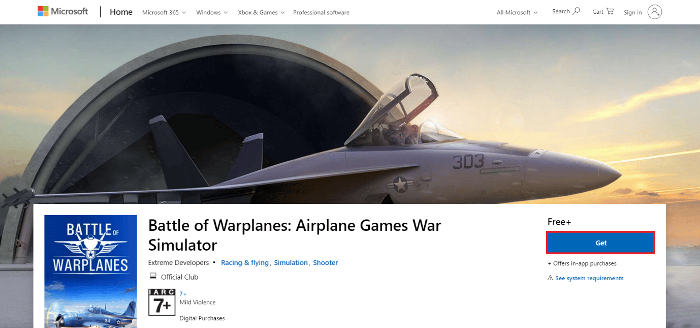 หน้าดาวน์โหลดของ Battle of Warplanes: เกมเครื่องบิน War Simulator