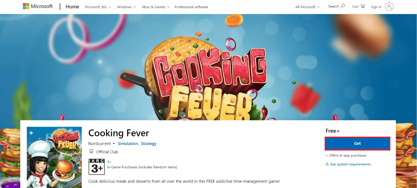 download page of cooking fever