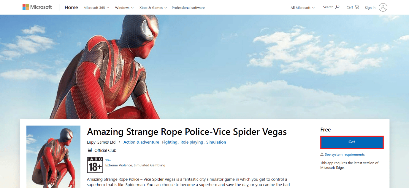 download page of amazing strange rope police- vice spider vegas