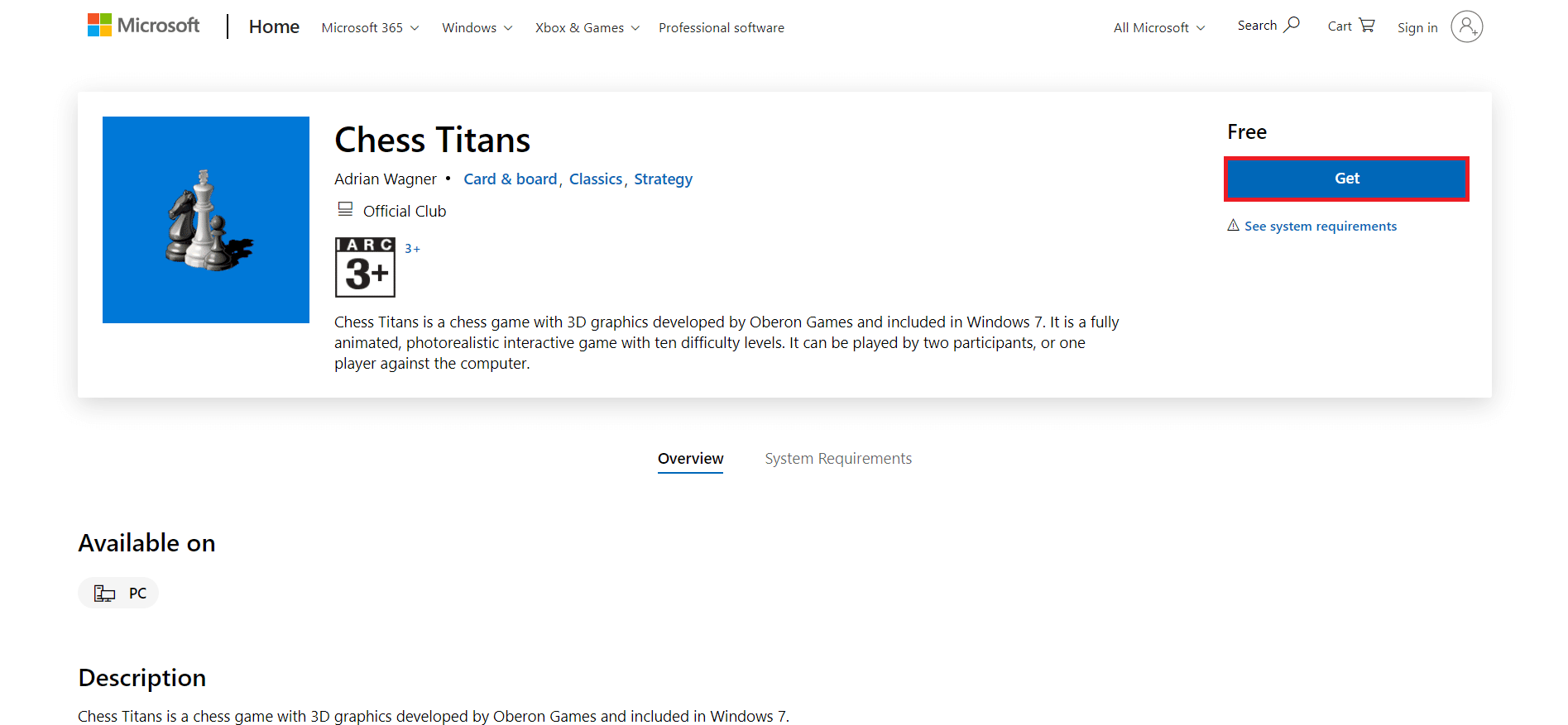 page de téléchargement de Chess Titans. 50 meilleurs jeux gratuits pour Windows 10 à télécharger
