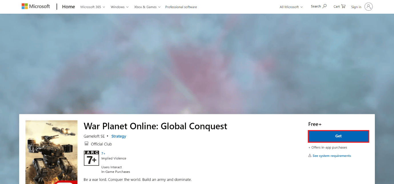 page de téléchargement de War Planet Online: Global Conquest