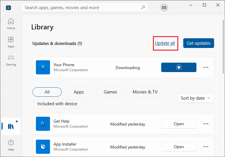 Haga clic en el botón Actualizar todo | Error de tienda de Microsoft 0x80073CFB