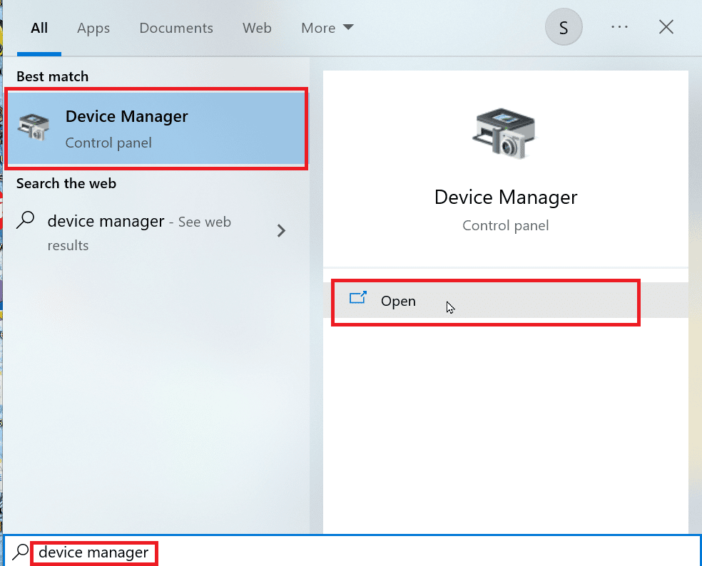 search for device manager and open it