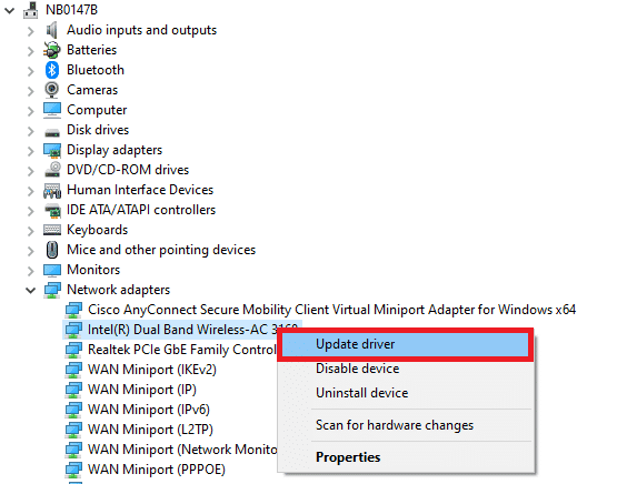 Обновите драйверы сетевого адаптера в Windows 10