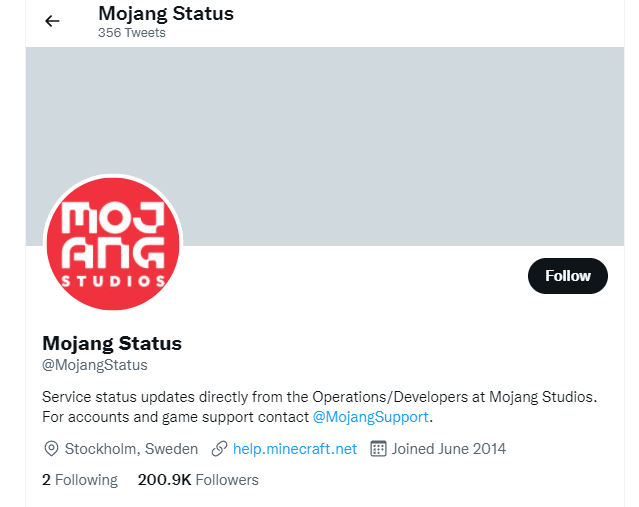 Visit the Mojang Status page on Twitter