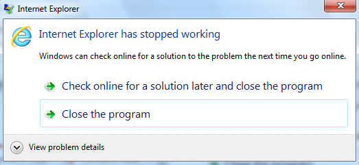 Fix Internet Explorer has stopped working