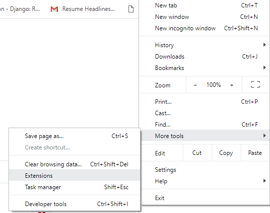 Under More tools, click on Extensions