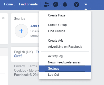 Choose settings option from the dropdown menu on the right top corner.