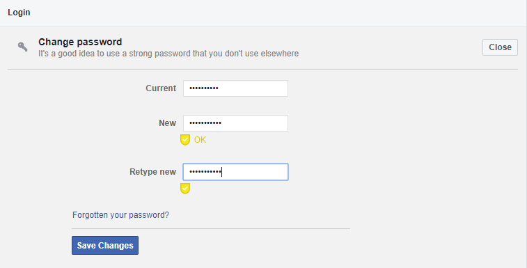 Если под новым паролем вы увидите желтую галочку, это означает, что ваш пароль надежный.