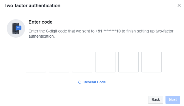 A verification code will be sent to your phone number. Enter it in the space provided.