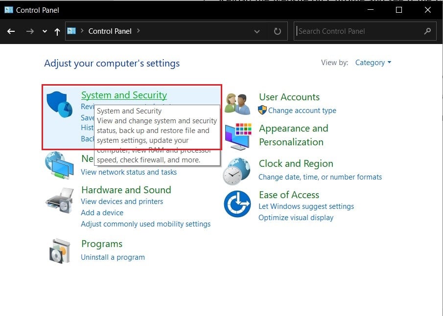 Click on system and security in control panel