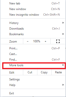 Here, click on More tools option. How to Fix Crunchyroll Not Working on Chrome
