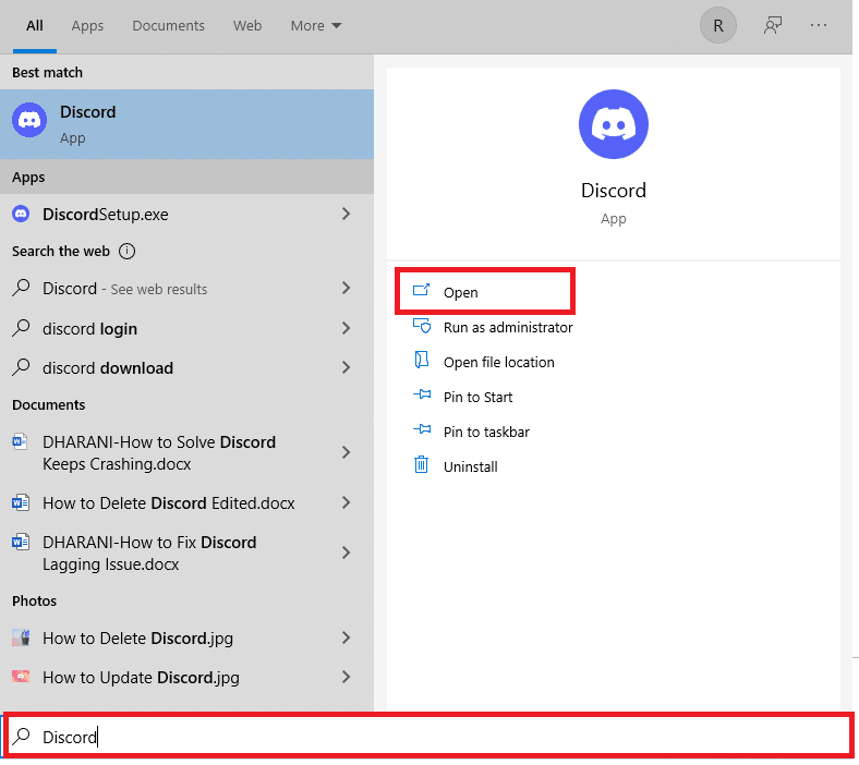 Press Windows Key and type Discord, click on Open in the right pane. Fix Discord Keeps Crashing or video freezing